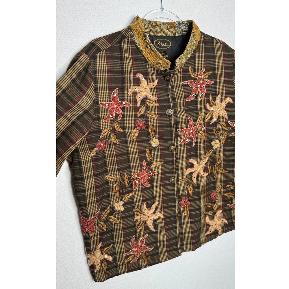 1990s Alex Kim Embroidered Plaid Jacket Women’s Plus Size 1X - Picture 8 of 16